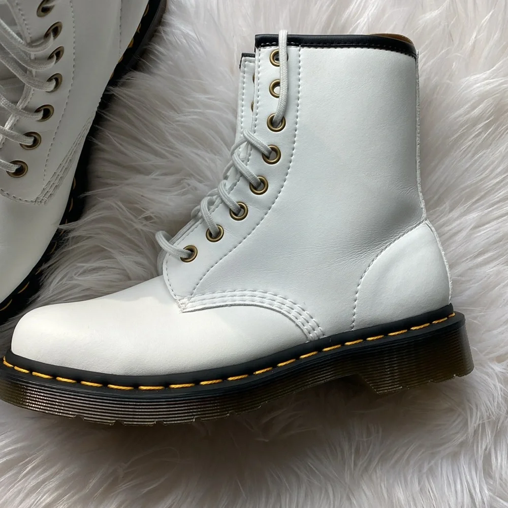 SALE!! DR MARTENS 1460 Vegan Combat Boots white black - Picture 2 of 9